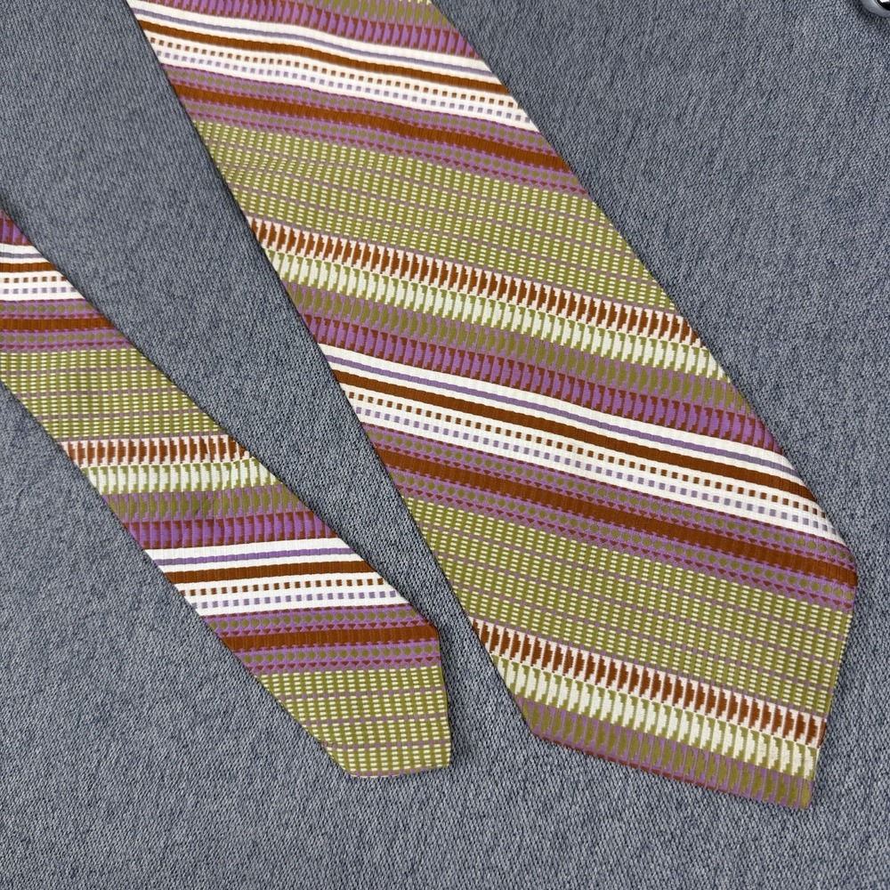 WEMBLEY Wide Vintage Tie Green Purple Striped Geometric Classic Mens Necktie 53"